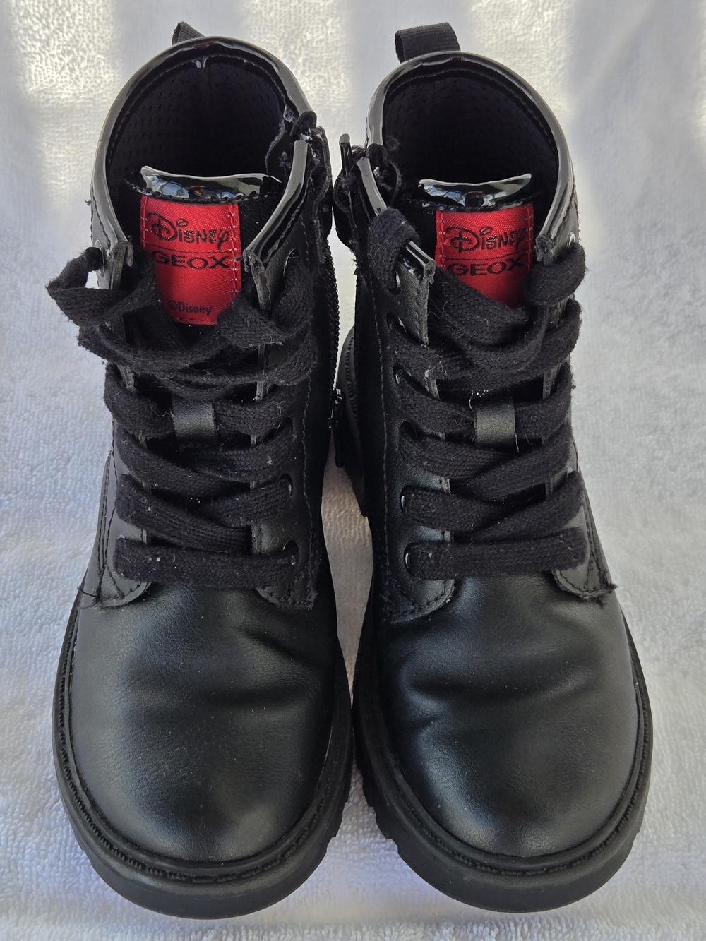 Disney Geox Kids Black Patent Lace Up Ankle Boots Size EU 29 US 11